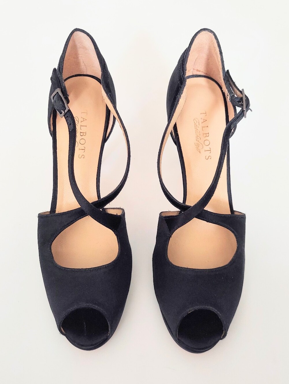 Talbots Satin Crossover Strap Peep Toe Heels Black Size 9B